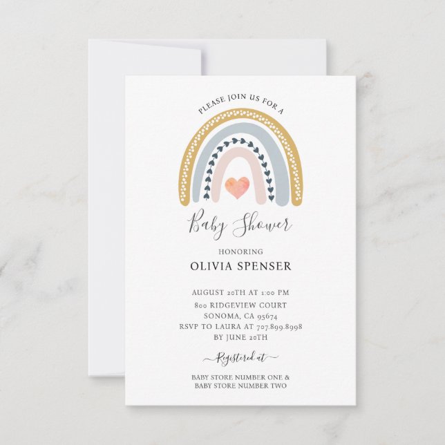 Boho Watercolor Rainbow Baby Shower Invitation (Front)
