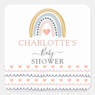 Boho Watercolor Rainbow Baby Shower Invitation Square Sticker