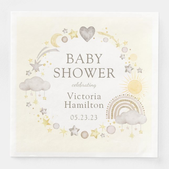 Boho Watercolor Rainbow Baby Shower Napkin (Front)