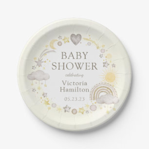 Boho Watercolor Rainbow Baby Shower Paper Plate