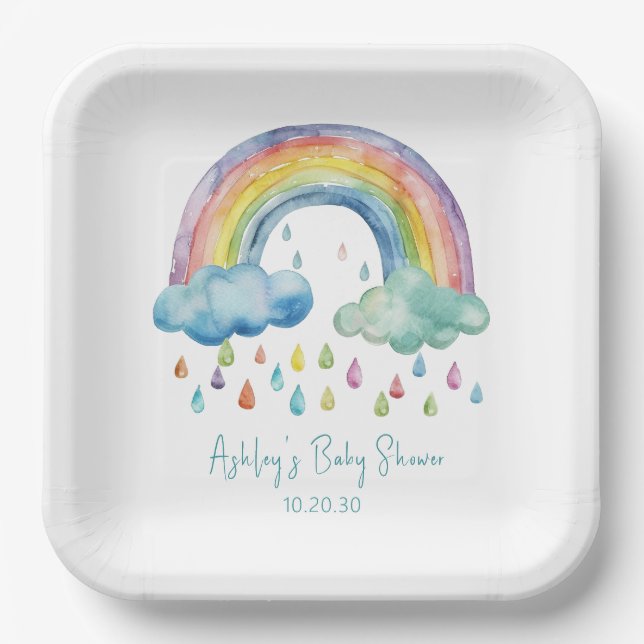 Boho Watercolor Rainbow Baby Shower Paper Plate (Front)