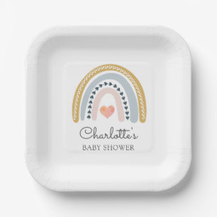 Boho Watercolor Rainbow Baby Shower  Paper Plate