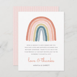 Boho Watercolor Rainbow Baby Shower Thank You Card