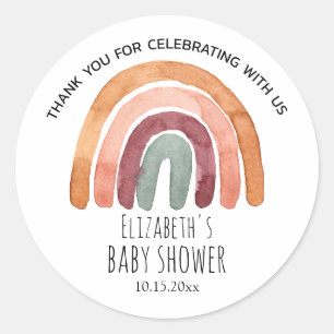 Boho Watercolor Rainbow Baby Shower Thank You Clas Classic Round Sticker