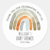 Boho Watercolor Rainbow Baby Shower Thank You Classic Round Sticker (Front)