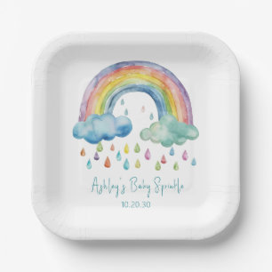 Boho Watercolor Rainbow Baby Sprinkle Paper Plate