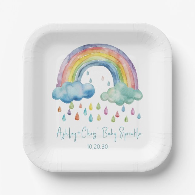 Boho Watercolor Rainbow Baby Sprinkle Paper Plate (Front)