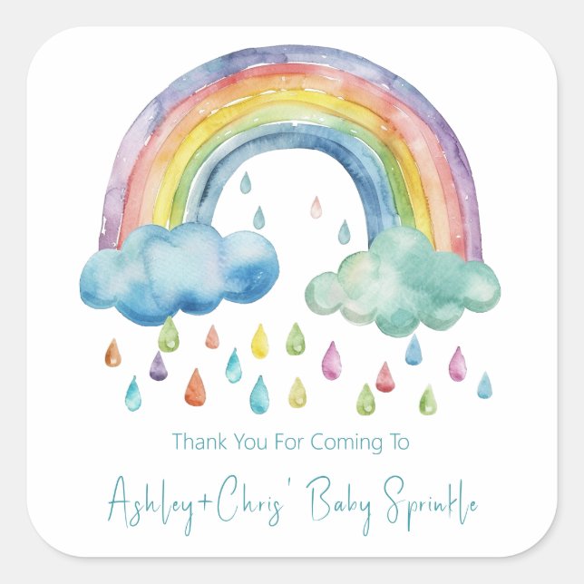 Boho Watercolor Rainbow Baby Sprinkle Square Sticker (Front)