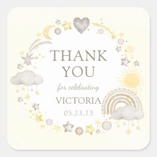 Boho Watercolor Rainbow Baby Sprinkle Square Sticker