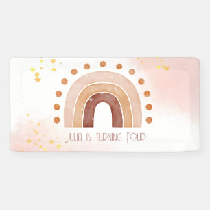 Boho watercolor rainbow Birthday  Banner