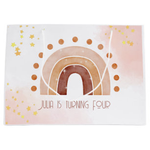 Boho watercolor rainbow Birthday  Large Gift Bag