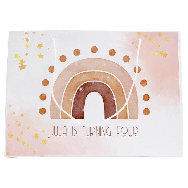 Boho watercolor rainbow Birthday  Large Gift Bag (Front)