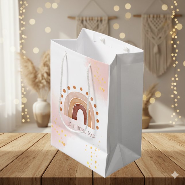Boho watercolor rainbow Birthday  Medium Gift Bag (Creator Uploaded)