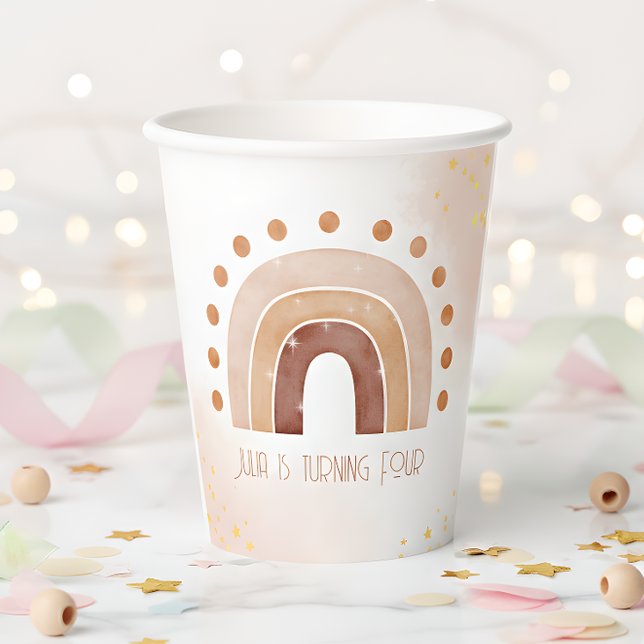 Boho watercolor rainbow Birthday  Paper Cups (Creator Uploaded)