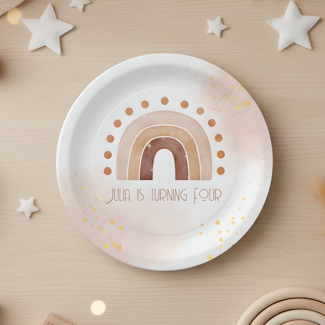 Boho watercolor rainbow Birthday  Paper Plate (Creator Uploaded)