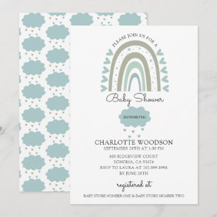 Boho Watercolor Rainbow Blue Baby Boy Shower Invit Invitation