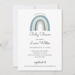 Boho Watercolor Rainbow Blue Baby Boy Shower Invitation