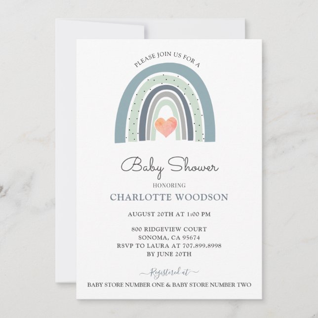 Boho Watercolor Rainbow Boy Baby Shower Invitation (Front)