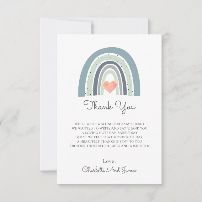 Boho Watercolor Rainbow Boy Baby Shower Thank You Card (Front)