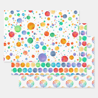 Boho Watercolor Rainbow Dot Wrapping Paper Set