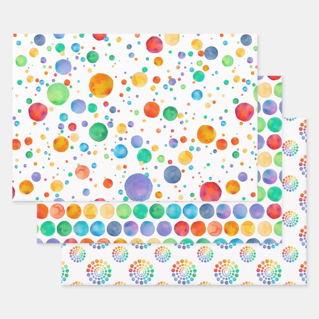 Boho Watercolor Rainbow Dot Wrapping Paper Set (Creator Uploaded)