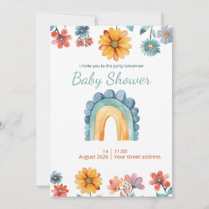 Boho Watercolor Rainbow Floral Baby Shower Invitat Invitation