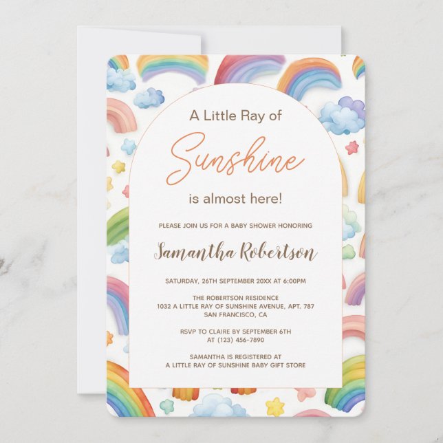 Boho Watercolor Rainbow Gender Neutral Baby Shower Invitation (Front)