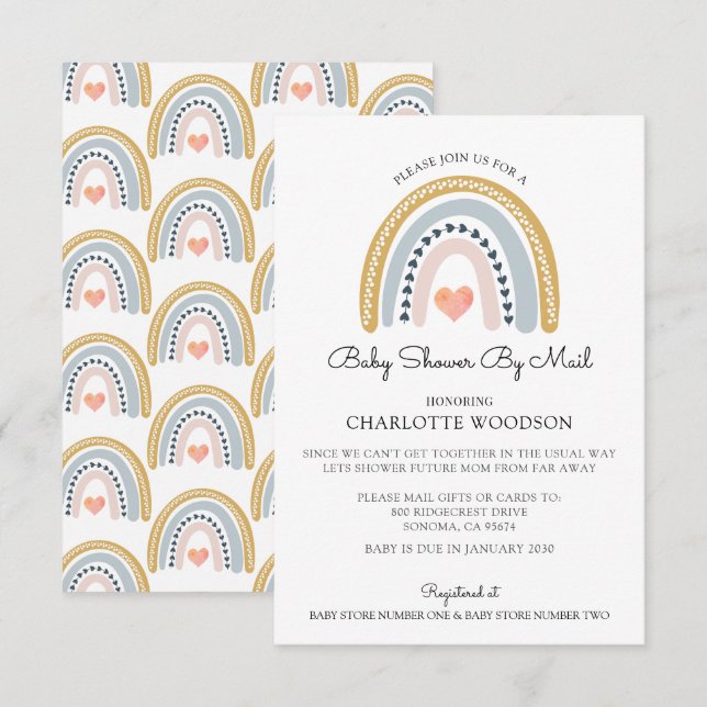 Boho Watercolor Rainbow Girl Baby Shower By Mail Invitation (Front/Back)