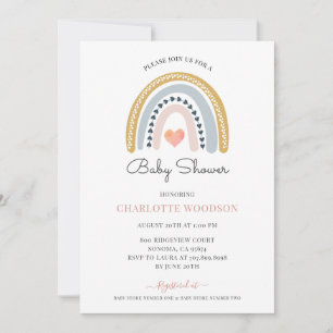 Boho Watercolor Rainbow Girl Baby Shower Invitatio Invitation
