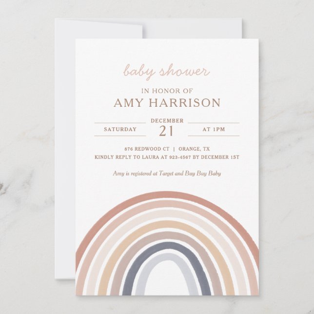 Boho Watercolor Rainbow Girl Baby Shower Invitatio Invitation (Front)