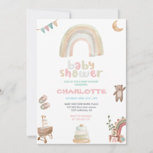 Boho Watercolor Rainbow Girl Baby Shower  Invitation