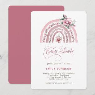 Boho Watercolor Rainbow Girl Baby Shower Invitation