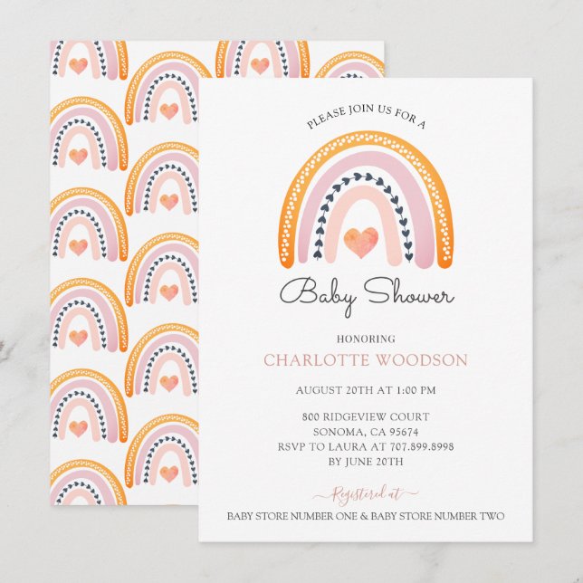 Boho Watercolor Rainbow Girl Baby Shower  Invitation (Front/Back)