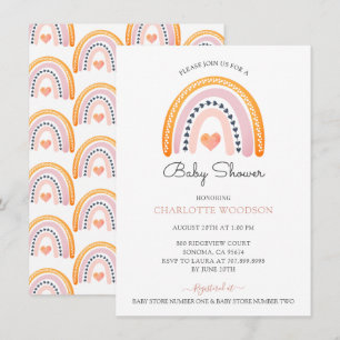 Boho Watercolor Rainbow Girl Baby Shower Invitation
