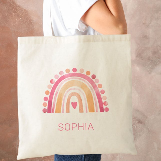 Boho Watercolor Rainbow in Pink personalised Tote Bag (Creator Uploaded)