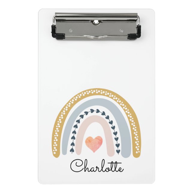 Boho Watercolor Rainbow Kid's Personalised  Mini Clipboard (Front)