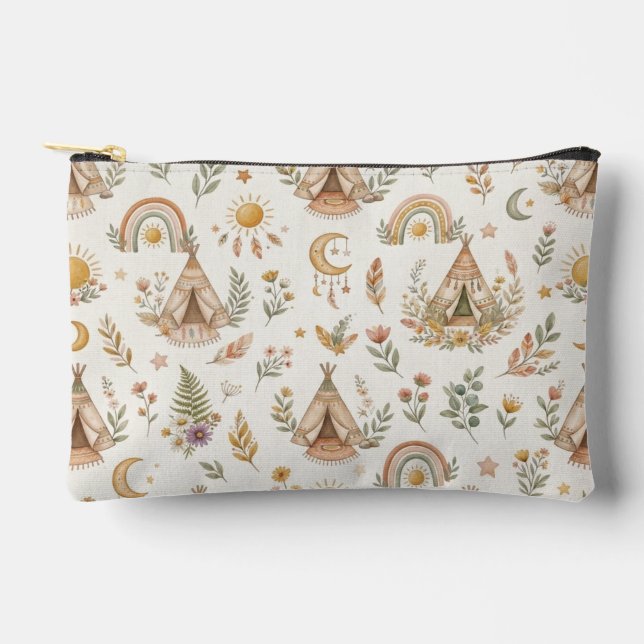 Boho Watercolor Rainbow Multi-Purpose Zipper Pouch (Front)