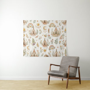 Boho Watercolor Rainbow Nursery Wall Tapestry