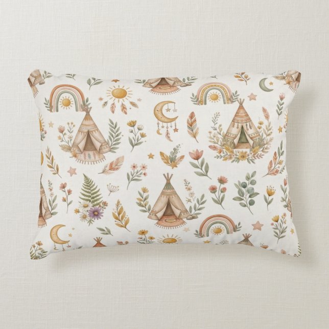 Boho Watercolor Rainbow Pastel Accent Pillow (Front)