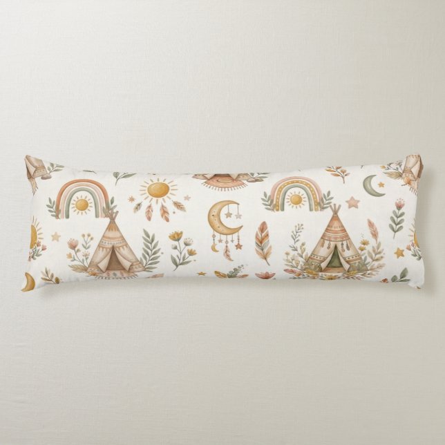 Boho Watercolor Rainbow Pastel Body Pillow (Front)