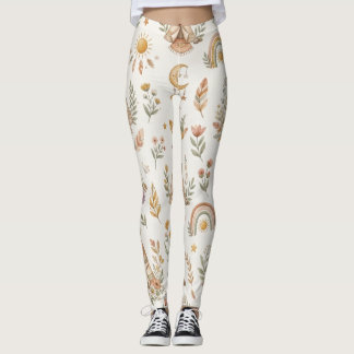 Boho Watercolor Rainbow Pastel Floral Leggings