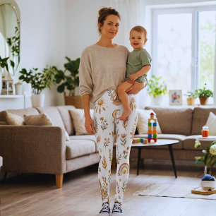 Boho Watercolor Rainbow Pastel Floral Leggings