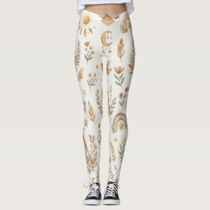 Boho Watercolor Rainbow Pastel Floral Leggings