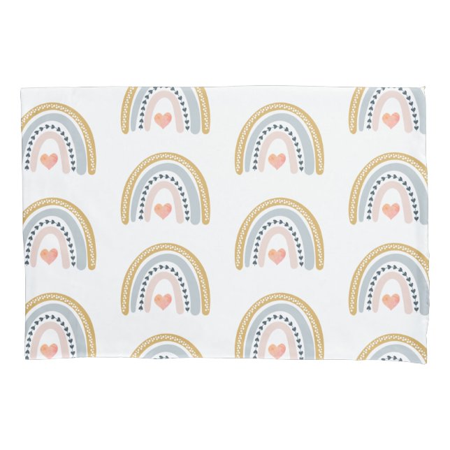 Boho Watercolor Rainbow Pattern Pillowcase (Front)