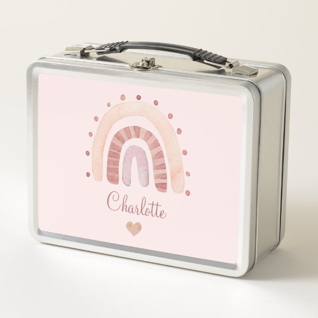 Boho Watercolor Rainbow Personalised Kid's  Metal Lunch Box (Front)
