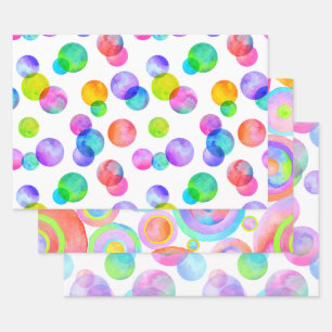Boho Watercolor Rainbow polka Dot Wrapping Paper Sheet