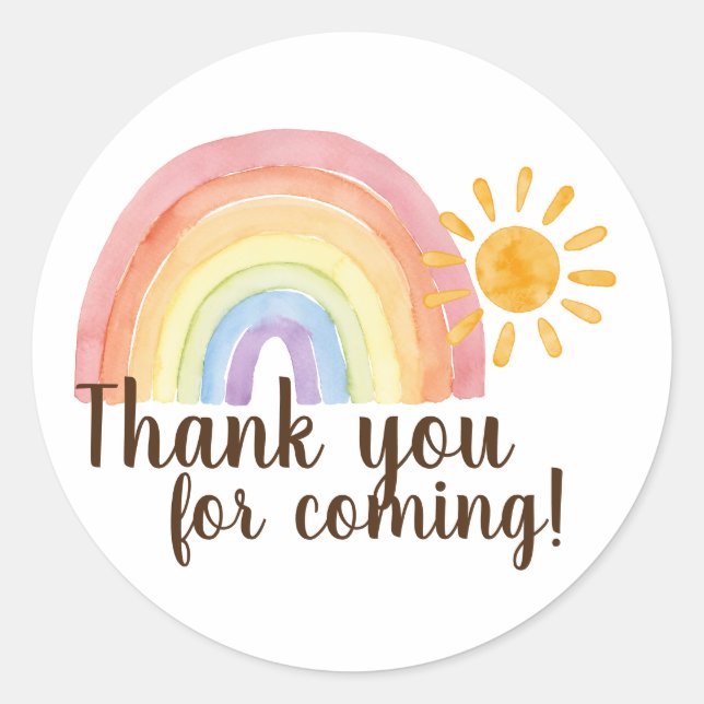 Boho Watercolor Rainbow Sun Thank You Classic Round Sticker (Front)