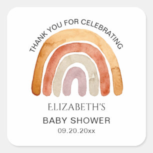 Boho Watercolor Rainbow -Thank You Baby Shower   Square Sticker
