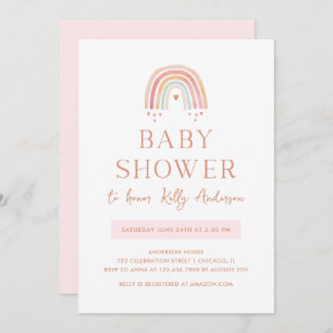 Boho Watercolor Rainbow with Hearts Baby Shower Invitation