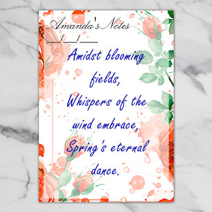 Boho Watercolor Red Roses 4" x 6" Post-it Notes